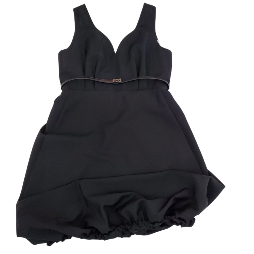 SALVATORE FERRAGAMO BUBBLE BOTTOM BLACK COCKTAIL DRESS BELTED SIZE 44 - USA 10